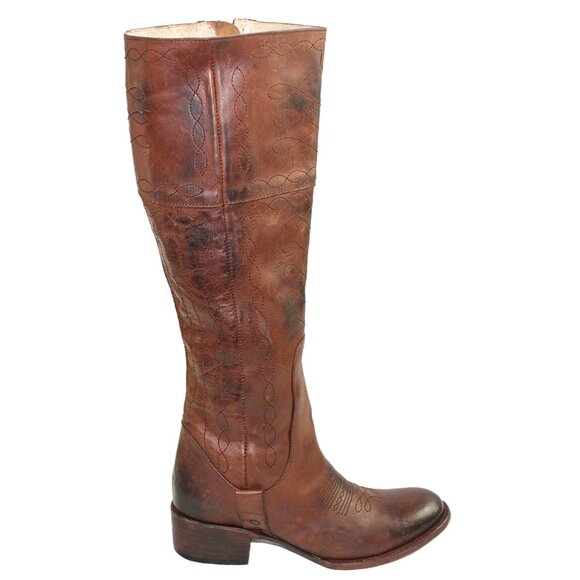 Freebird Wrang Distressed Brown Embroidery Detail Tall Boot, Size 6 - Picture 5 of 11